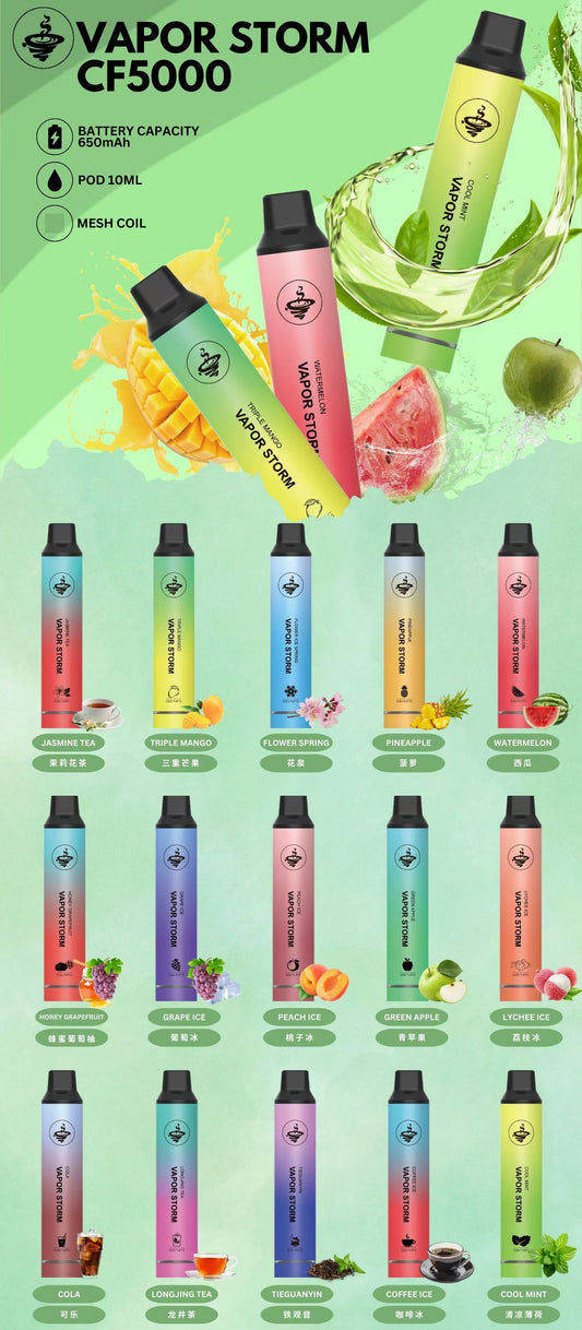 【VAPOR STORM】 風暴CF5000口 發光拋棄式 飛霧5000口一次性15個口味電子煙-VAKA糖果雲煙館
