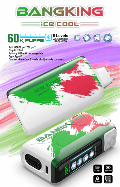 【Bang King  Ice Cool 60000口拋棄式】爆款上新/一次性超大容量5級可調涼度可充電電子煙/派對解癮神器-VAKA糖果雲煙館