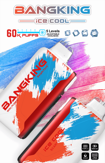 【Bang King  Ice Cool 60000口拋棄式】爆款上新/一次性超大容量5級可調涼度可充電電子煙/派對解癮神器-VAKA糖果雲煙館