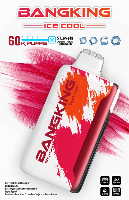 【Bang King  Ice Cool 60000口拋棄式】爆款上新/一次性超大容量5級可調涼度可充電電子煙/派對解癮神器-VAKA糖果雲煙館